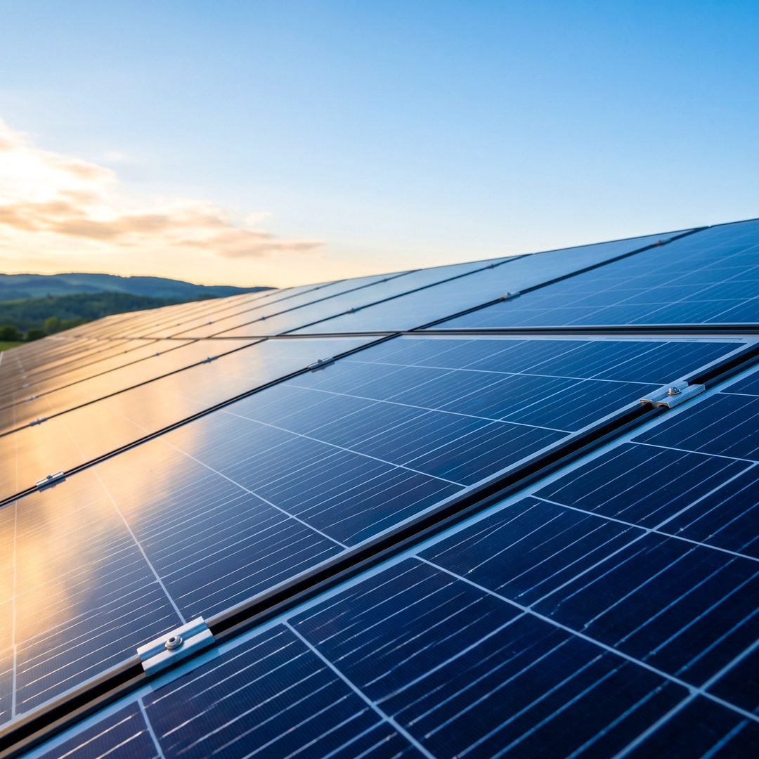 Solar panels under a clear sky